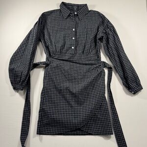 Ran Shirt Dress S Small Black White Plaid Cotton Korea Dark Academia Minimalist